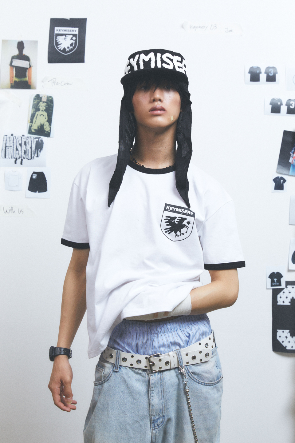 【KEYMISERY】Crow Key's Crop Ringer T-Shirt リンガー Tシャツ MUSINSA公式 | KEYMISERY Crow Kiss Crop Ringer T-Shirt (White)