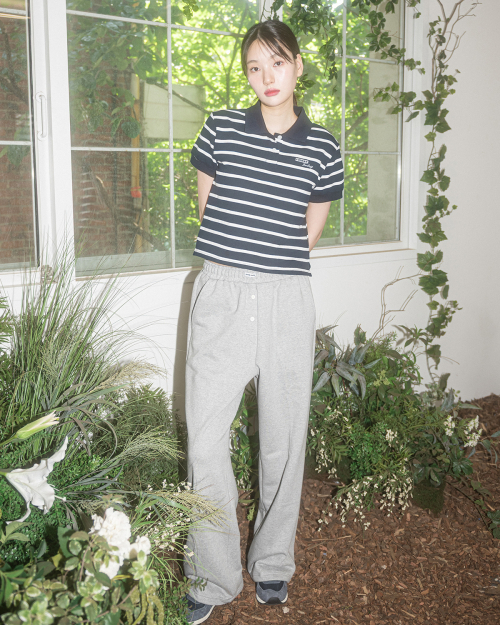 W FF STRIPE PK COLLAR S/S TEE(NAVY)