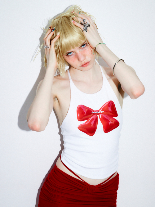 Ribbon Cube Halter Top White