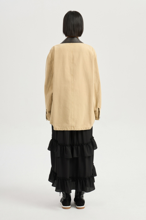 Fake Leather Collar Denim Jumper (dark beige) LFPDM25360BED