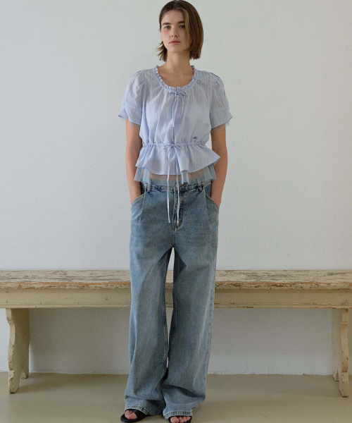 Sheer Layered String Half Blouse_Blue