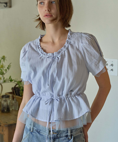 Sheer Layered String Half Blouse_Blue