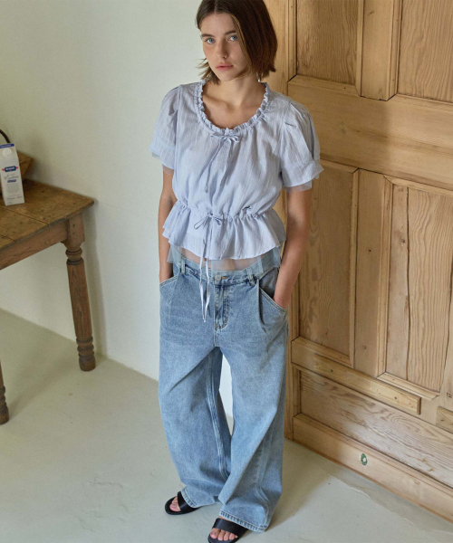 Sheer Layered String Half Blouse_Blue