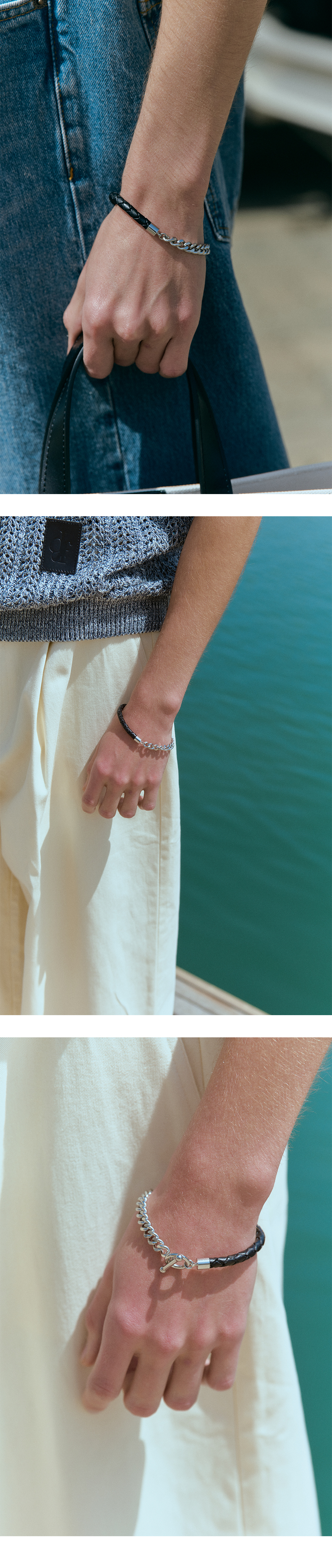 ●DOFFJASON● Cowhide Chain Rope Leather Bracelet OLIVE DJCO MUSINSA | DOFFJASON Cowhide chain rope leather bracelet BLACK