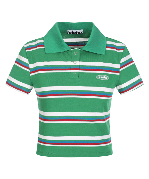 STRIPED COLLAR T-SHIRT полосатый воротник футболка GREEN BR2CH002