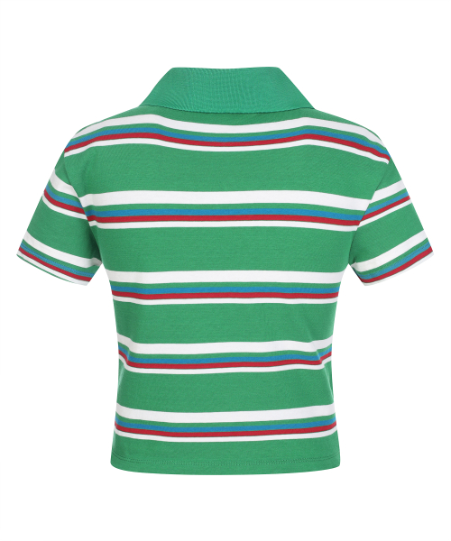 STRIPED COLLAR T-SHIRT полосатый воротник футболка GREEN BR2CH002