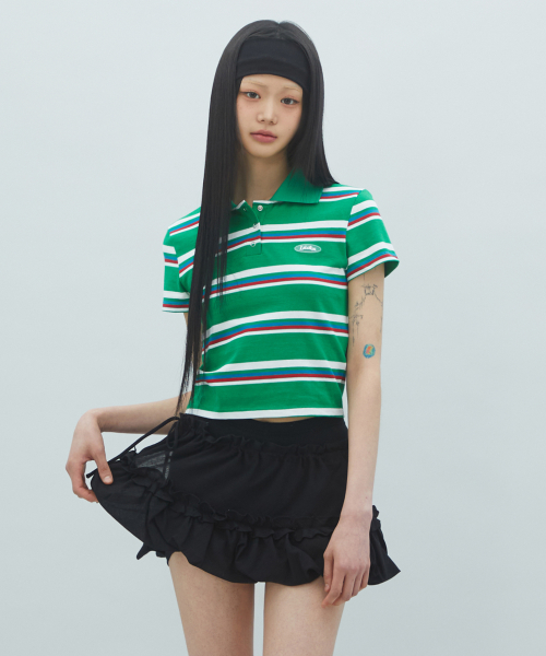 STRIPED COLLAR T-SHIRT полосатый воротник футболка GREEN BR2CH002