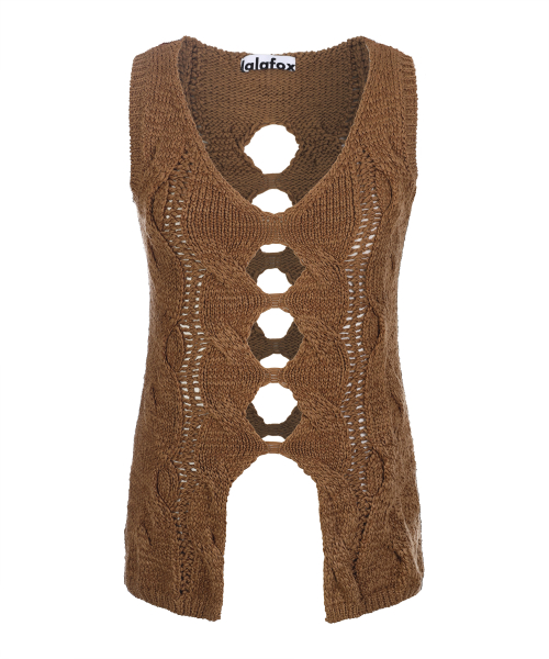 V NECK STITCH KNIT VEST трикотаж майка BROWN BR2KV002