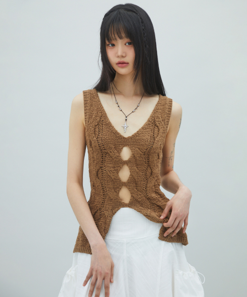V NECK STITCH KNIT VEST трикотаж майка BROWN BR2KV002