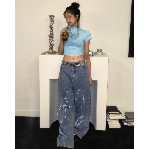 Джинсы с принтом TWINKLE WIDE DENIM PANTS BLUE BR2DP003