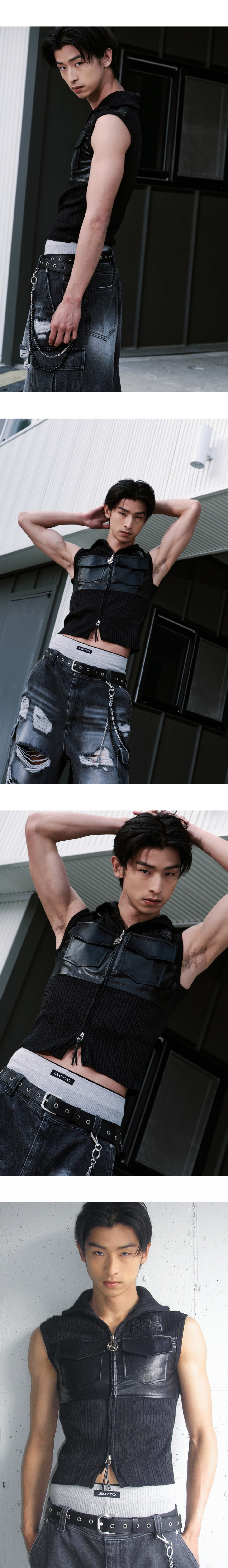 【LECYTO】Fabric Mix Neck Zip Up ★男女共用★追跡可能★ ☆lecyto☆Fabric Mix Neck Zip Up☆