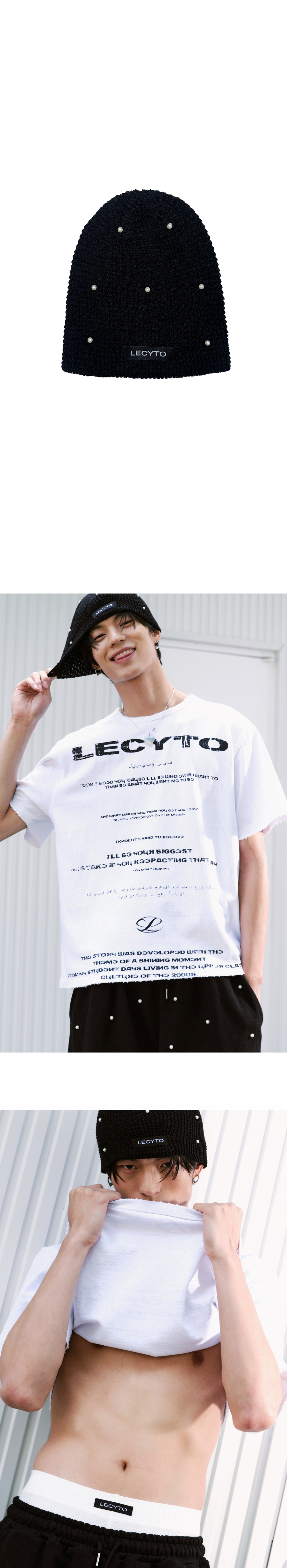 ★LECYTO★ Pearl Waffle Logo BeanieBlack MUSINSA | LECYTO Pearl Waffle Logo Beanie_[Black]