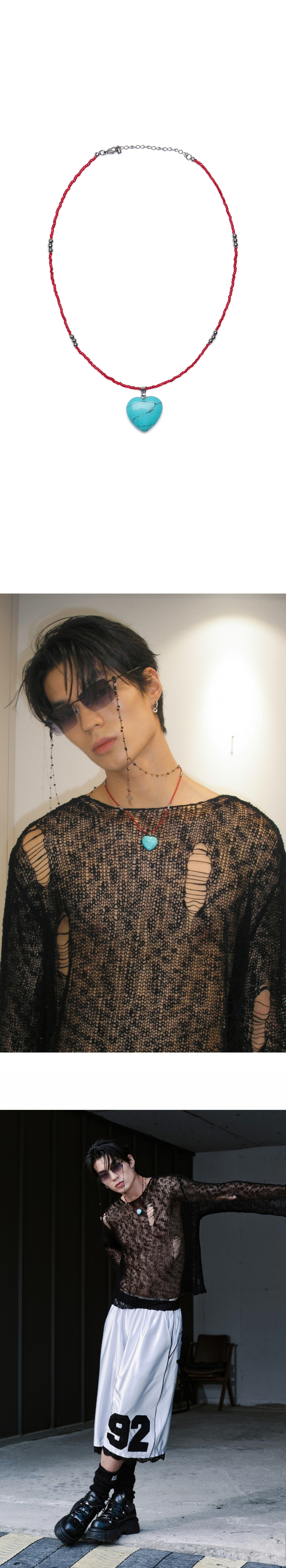 MUSINSA公式 | LECYTO Heartline Stone Beads Necklace_[Mint]