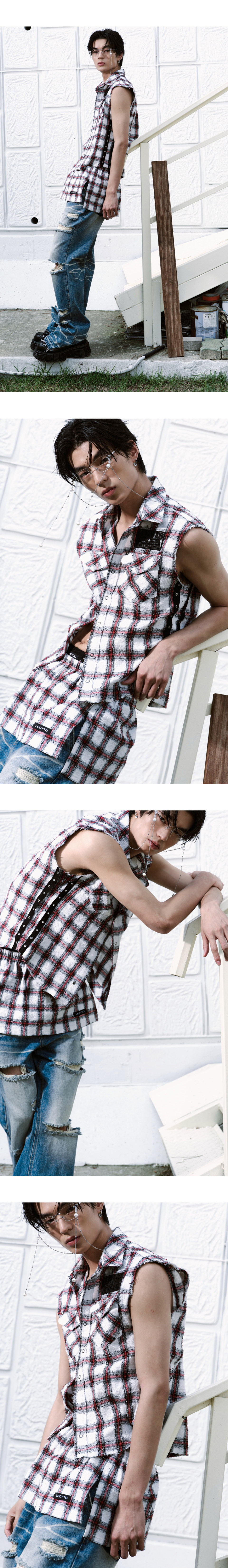 MUSINSA | LECYTO Punk Check Vest Shirt_[White]