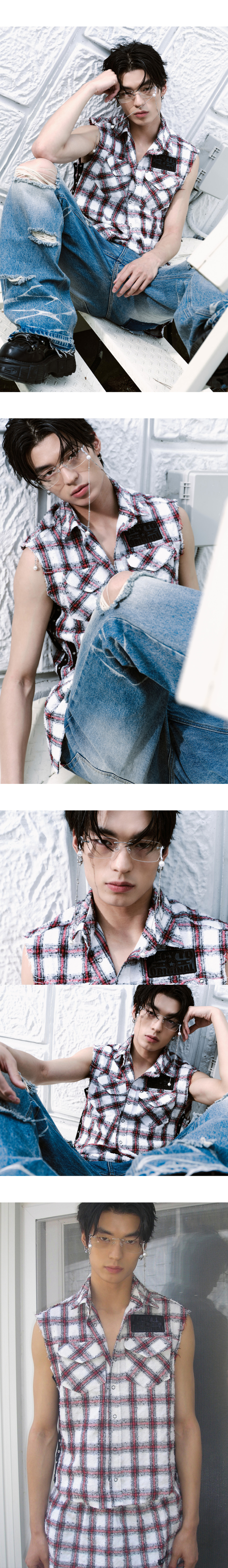 MUSINSA | LECYTO Punk Check Vest Shirt_[White]