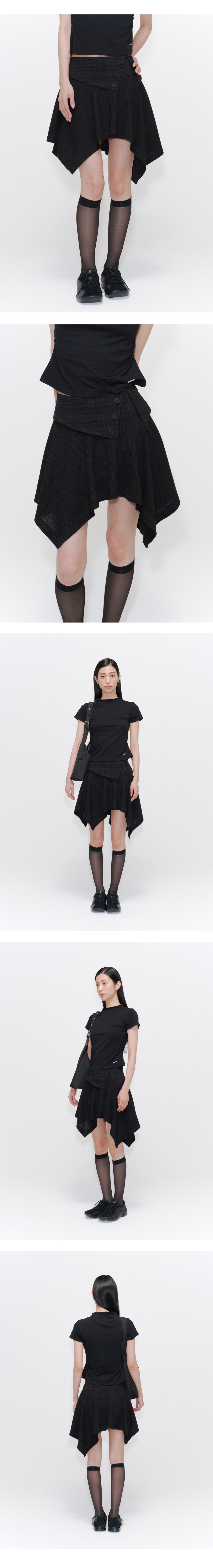 【MISEKI SEOUL】Unbalanced flow mini skirt★韓国人気★追跡付 미세키서울(MISEKI SEOUL) Unbalanced flow mini skirt BLACK