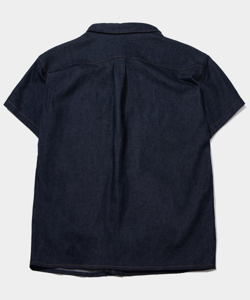 Рабочая джинсовая рубашка-поло с коротким рукавом и двумя карманами Dark Denim