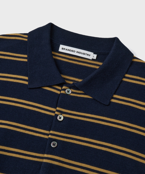 HARD TWIST EASY POLO KNIT [NAVY YELLOW STRIPE]
