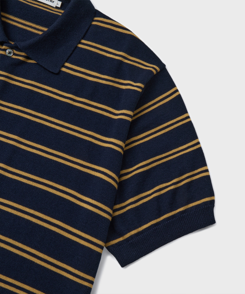 HARD TWIST EASY POLO KNIT [NAVY YELLOW STRIPE]