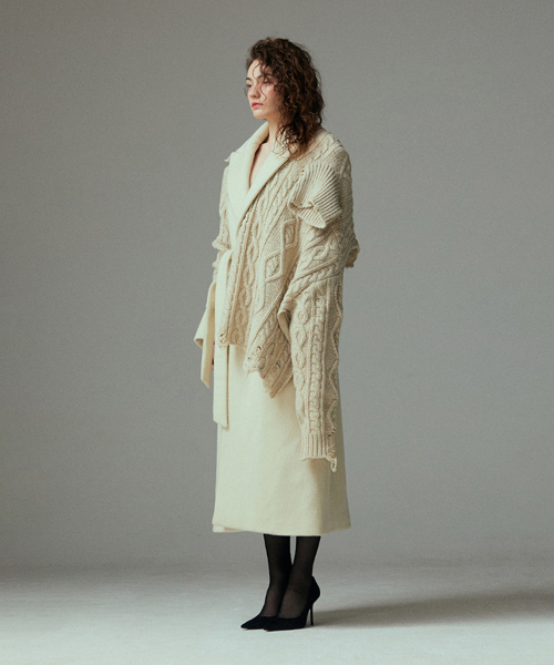 Knit layered wool coat