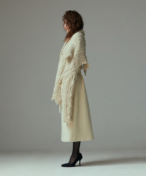 Knit layered wool coat