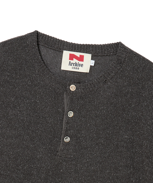 Льняной винтажный трикотажный лонгслив хенли Charcoal Grey