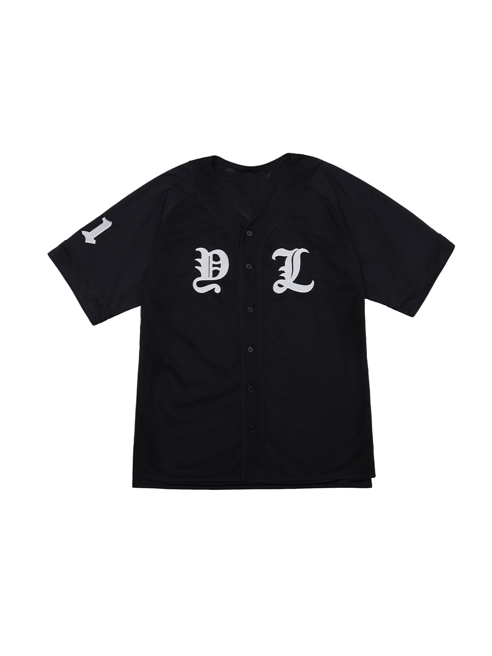 와이이이엘(YEEL) CUBIC APPLIQUE MESH BASEBALL JACKET BLACK