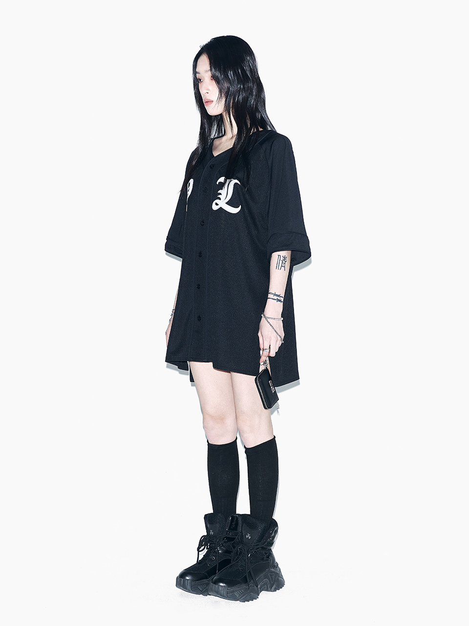 와이이이엘(YEEL) CUBIC APPLIQUE MESH BASEBALL JACKET BLACK