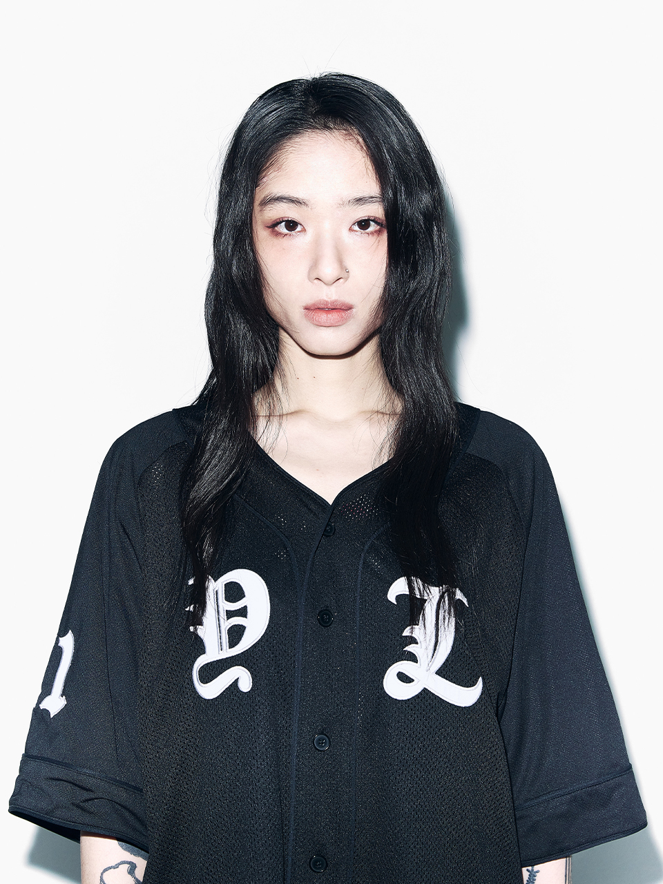 [YEEL] APPLIQUE MESH BASEBALL JACKET ★大人気★ Black ncxk logo embroideryembroidery emblem baseball uniform