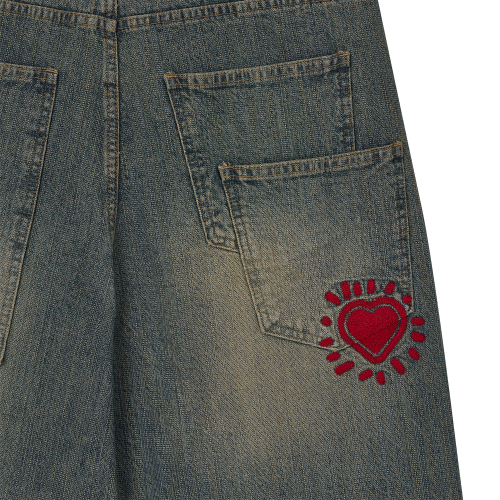 HEART DENIM SHORTS DARK INDIGO