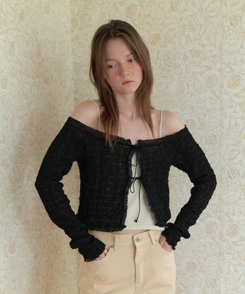 Off shoulder оборка cardigan - Balck