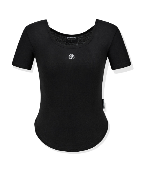 Womens Soft Slim U-Neck Short-Sleeved T-shirt (Black)