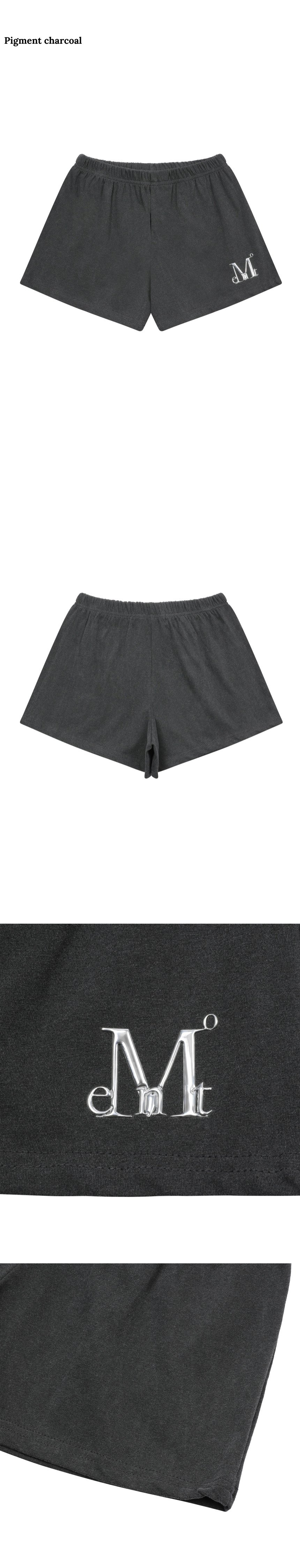 【MUCENT】 SLAP PIGMENT WASHING L LOGO DENIM SHORTS MUCENT - SLAP PIGMENT WASHING METAL LOGO DENIM Faded SHORTS