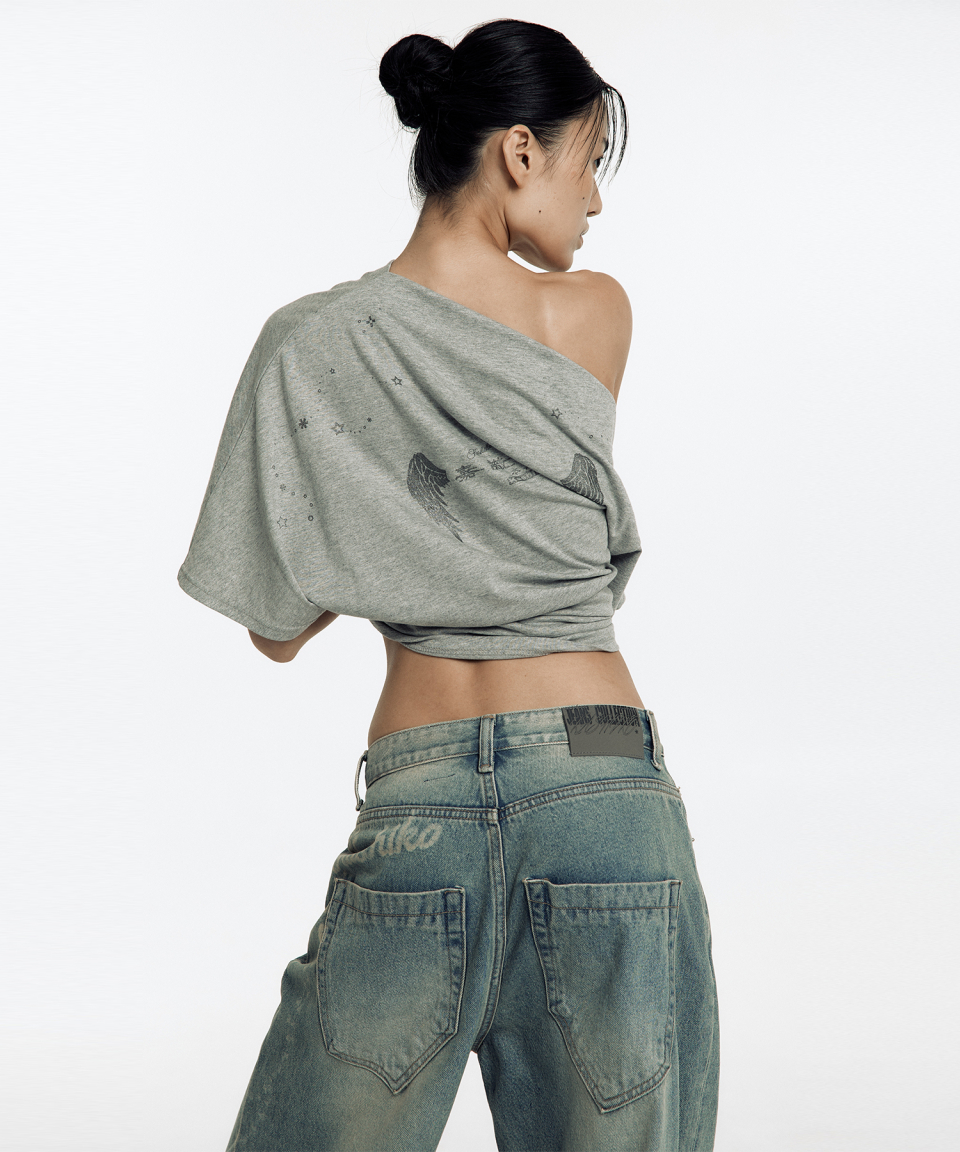 Tシャツ・カットソー Kashiko 25ss Zen One Shoulder Top KASHIKO Zen One Shoulder Top Gray