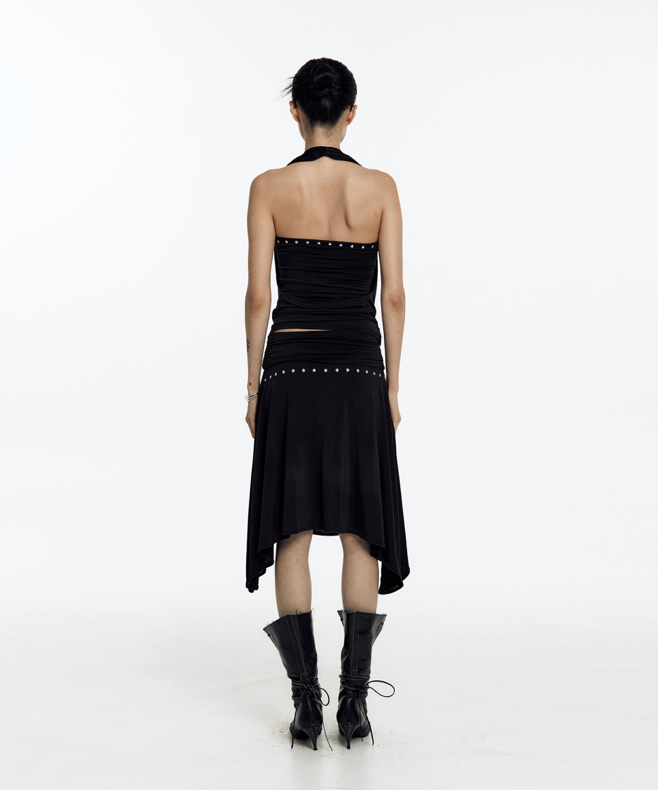 ★KASHIKO★STUD DRAPE FLARE SKIRT MUSINSA | KASHIKO Stud Drape Flare Skirt Black