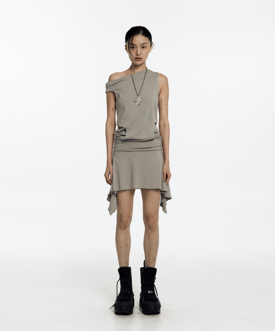 ★KASHIKO★ Asymmetric Stud Onepiece MUSINSA | KASHIKO Asymmetric Stud Onepiece Warm Gray