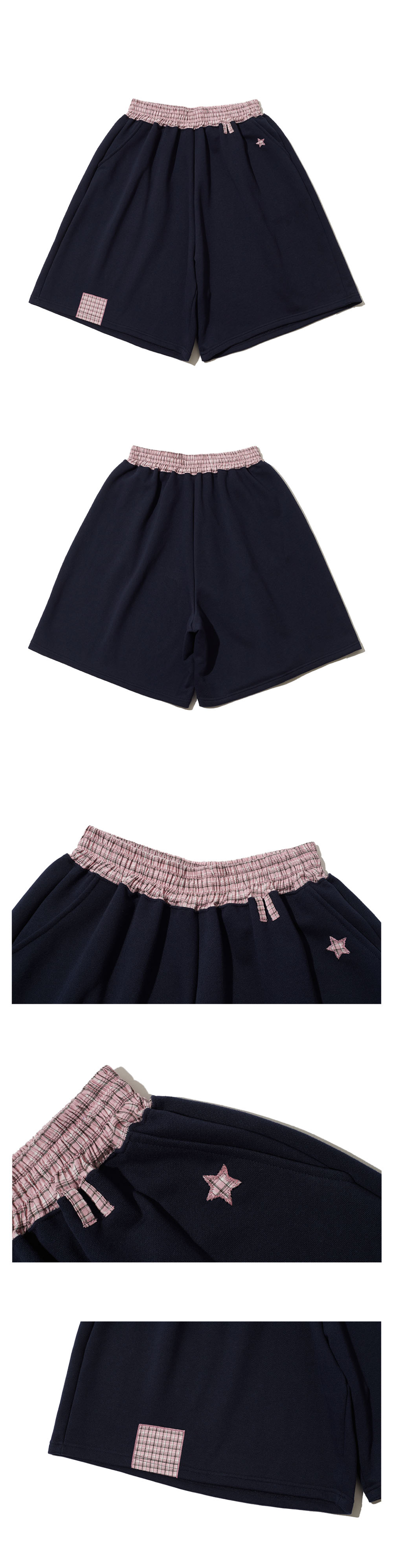 MUSINSA | ITZAVIBE CHECK BANDING BERMUDA PANTS - NAVY