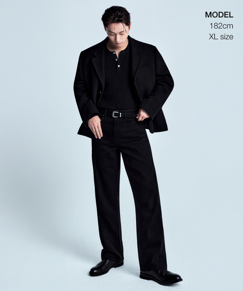 WOOL BLEND MELTON OVERSIZE SHORT BLAZER [BLACK]