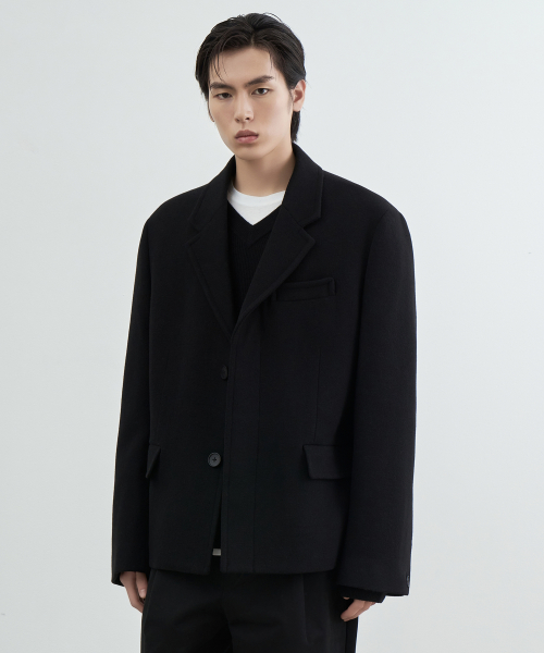 WOOL BLEND MELTON OVERSIZE SHORT BLAZER [BLACK]