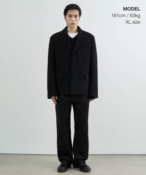 WOOL BLEND MELTON OVERSIZE SHORT BLAZER [BLACK]