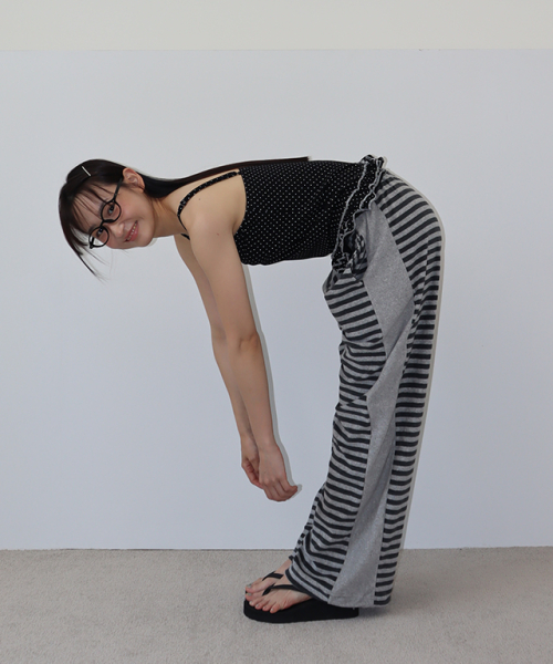 TERRY STRIPED COMFY PANTS GREY CHARCOAL