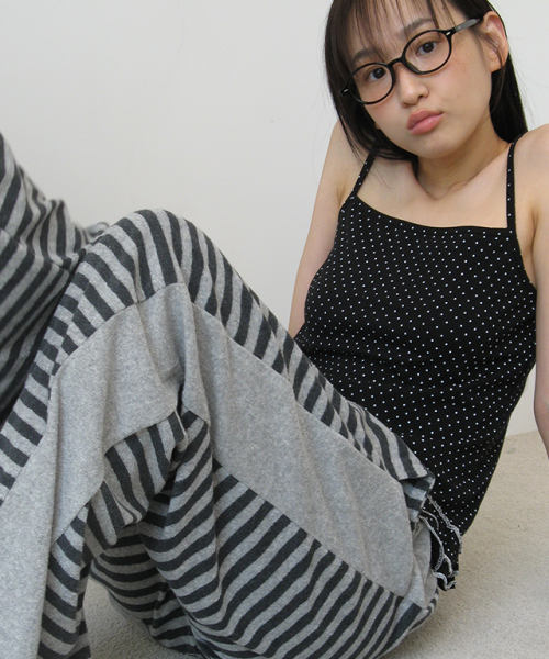 TERRY STRIPED COMFY PANTS GREY CHARCOAL