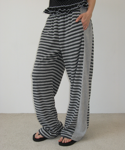 TERRY STRIPED COMFY PANTS GREY CHARCOAL