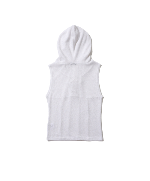 SEE-THROUGH EYELET SLEEVELESS HOODED WHITE