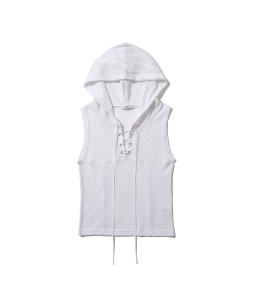 SEE-THROUGH EYELET SLEEVELESS HOODED WHITE