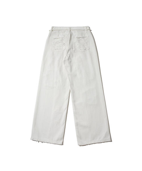 SCRATCH DAMAGE WIDE DENIM PANTS WHITE