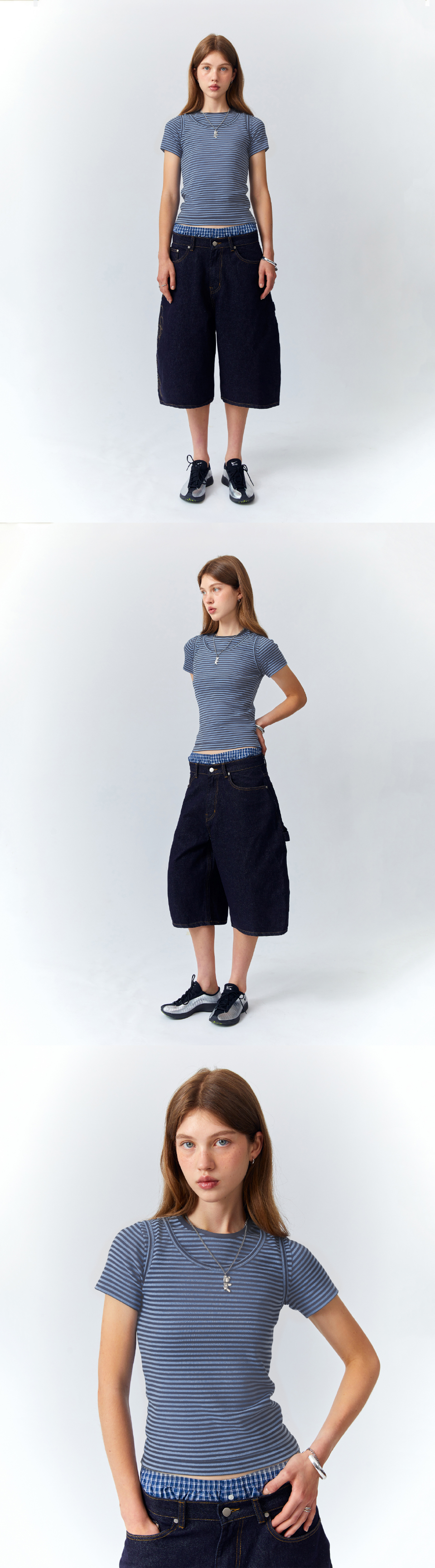 MUSINSA | RETRIEVER CLUB LAYERED STRIPE CROP TEE [BLUE]