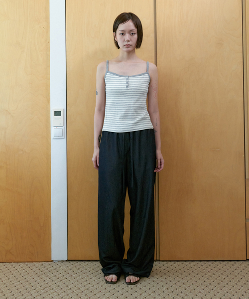 Airy nylon wide pants_BLACK DENIM