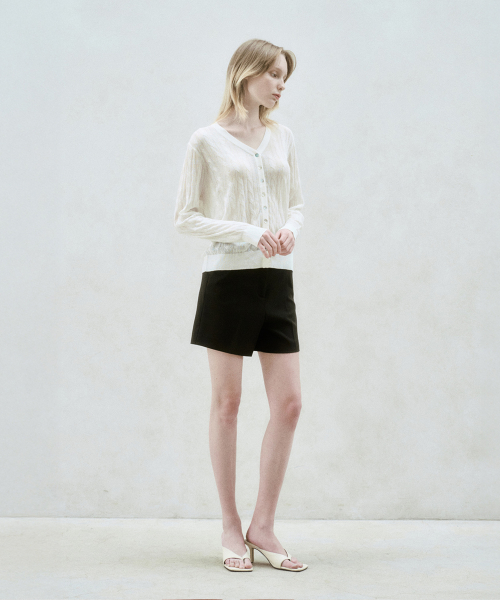 LINEN BLEND CABLE KNIT SHEER CARDIGAN CREAM