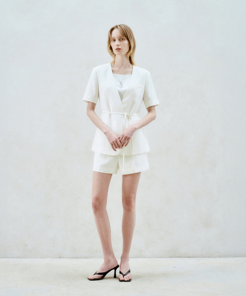 LINEN BLND COLLARLESS JACKET